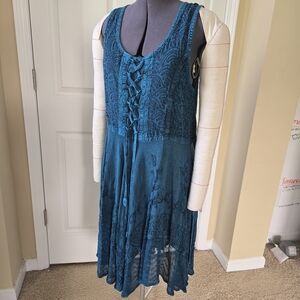 Teal Sleeveless Lace-Up Dress